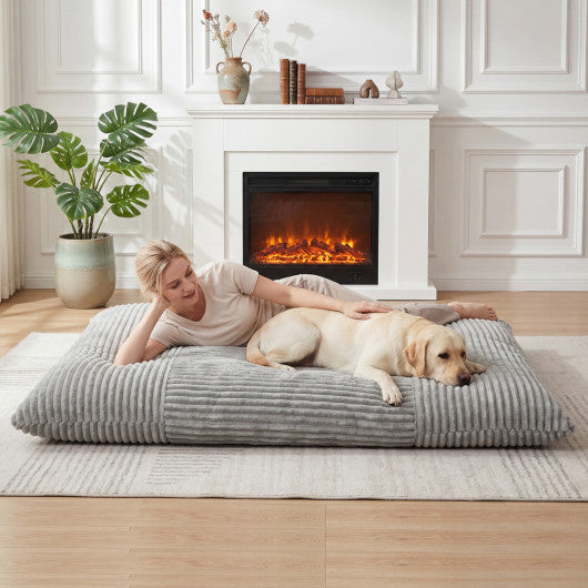 Convertible Bean Bag Floor Sofa with Machine-washable Corduroy Cover-Gray
