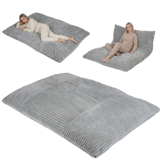 Convertible Bean Bag Floor Sofa with Machine-washable Corduroy Cover-Gray