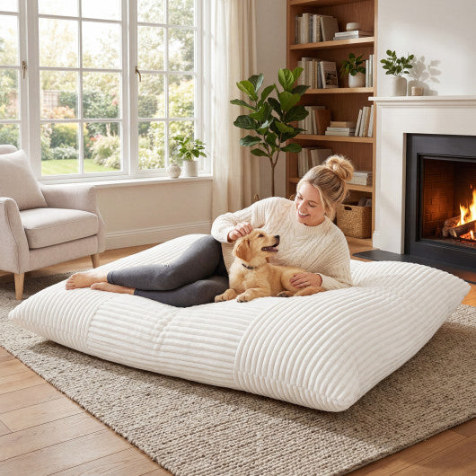 Convertible Bean Bag Floor Sofa with Machine-washable Corduroy Cover-Beige