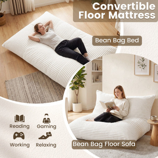 Convertible Bean Bag Floor Sofa with Machine-washable Corduroy Cover-Beige