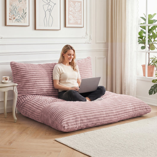 Convertible Bean Bag Floor Sofa with Machine-washable Corduroy Cover-Pink