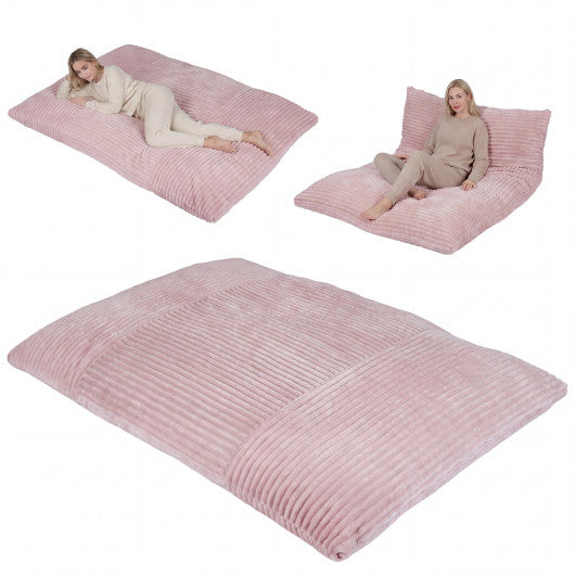 Convertible Bean Bag Floor Sofa with Machine-washable Corduroy Cover-Pink