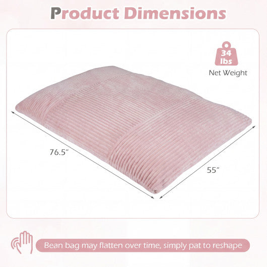 Convertible Bean Bag Floor Sofa with Machine-washable Corduroy Cover-Pink