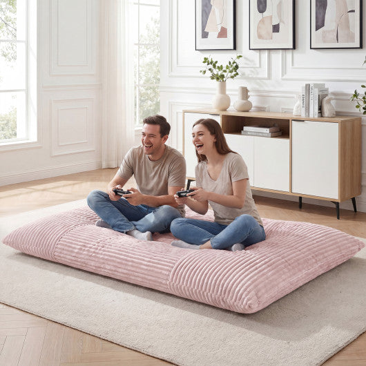 Convertible Bean Bag Floor Sofa with Machine-washable Corduroy Cover-Pink