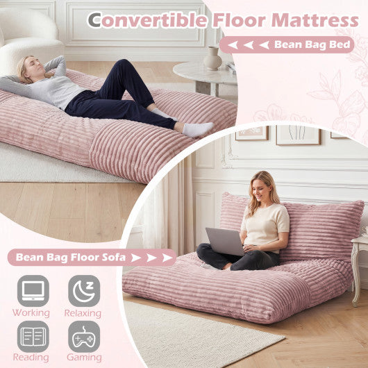 Convertible Bean Bag Floor Sofa with Machine-washable Corduroy Cover-Pink