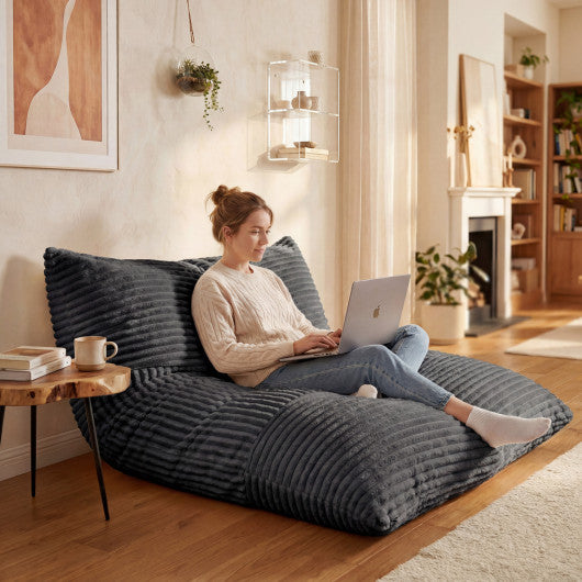 Convertible Bean Bag Floor Sofa with Machine-washable Corduroy Cover-Dark Gray