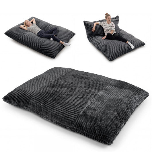 Convertible Bean Bag Floor Sofa with Machine-washable Corduroy Cover-Dark Gray