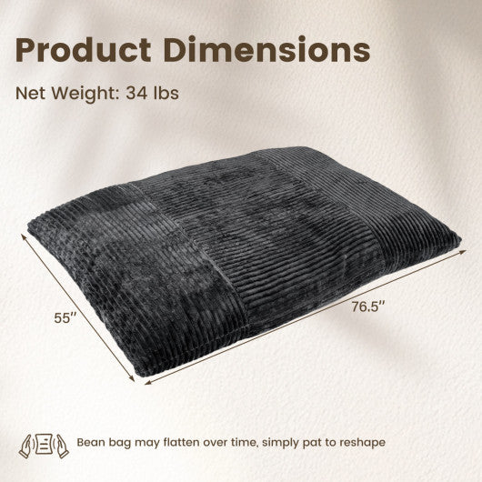 Convertible Bean Bag Floor Sofa with Machine-washable Corduroy Cover-Dark Gray