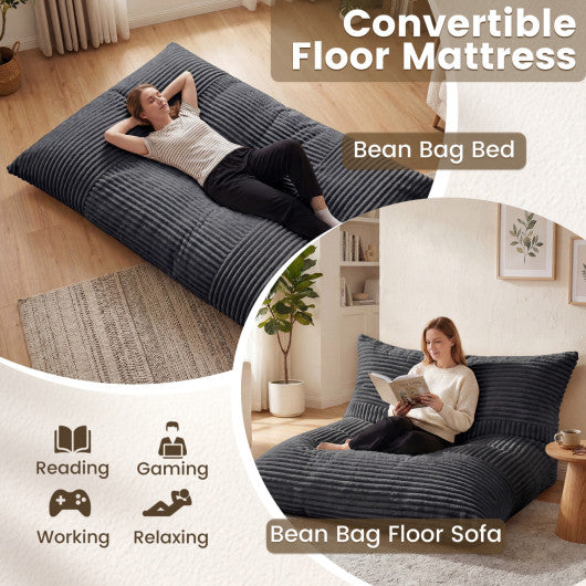Convertible Bean Bag Floor Sofa with Machine-washable Corduroy Cover-Dark Gray