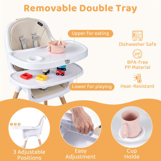 Convertible High Chair with 5-Point Harness for Babies and Toddlers-Beige