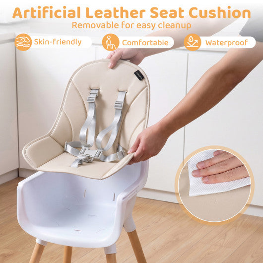 Convertible High Chair with 5-Point Harness for Babies and Toddlers-Beige