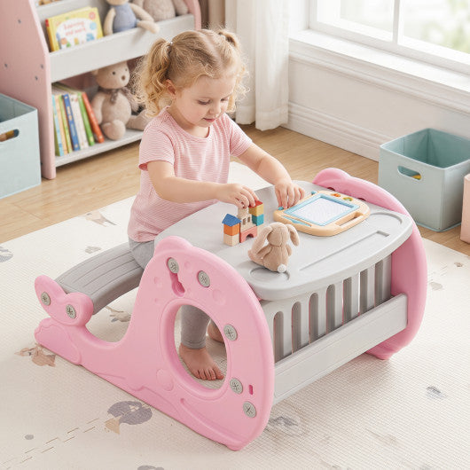 Convertible Kids Activity Table Set Toddler Easel with Erasable Whiteboard-Pink