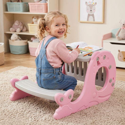 Convertible Kids Activity Table Set Toddler Easel with Erasable Whiteboard-Pink