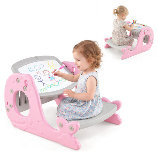 Convertible Kids Activity Table Set Toddler Easel with Erasable Whiteboard-Pink