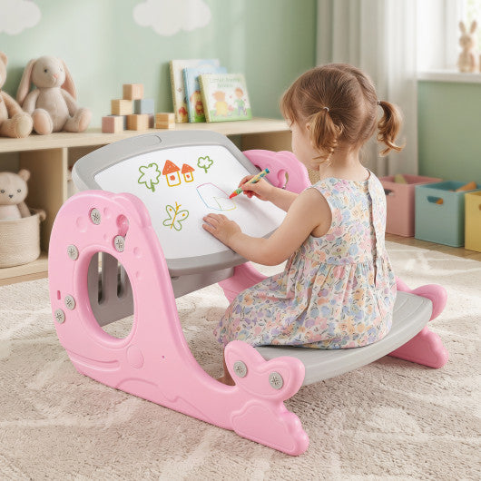 Convertible Kids Activity Table Set Toddler Easel with Erasable Whiteboard-Pink