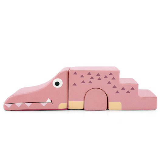 Convertible Kids Play Couch Sofa with Removable Velvet Covers-Pink