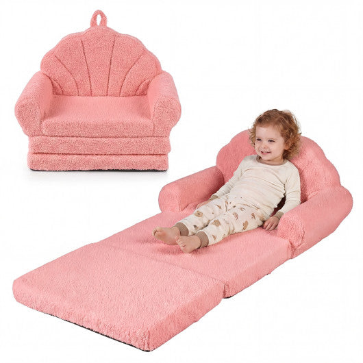Convertible Kids Sofa 2-in-1 Fold out Toddler Couch Chair-Pink