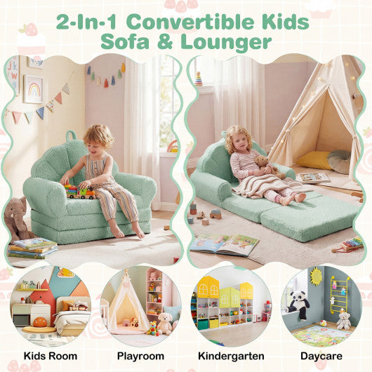 Convertible Kids Sofa 2-in-1 Fold out Toddler Couch Chair-Green