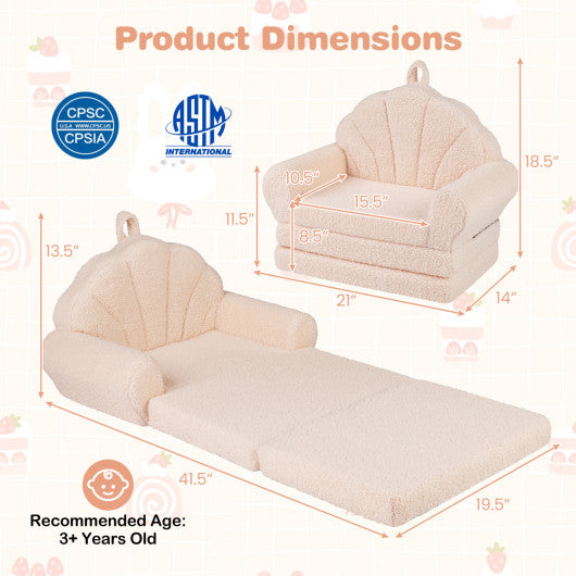 Convertible Kids Sofa 2-in-1 Fold out Toddler Couch Chair-Beige