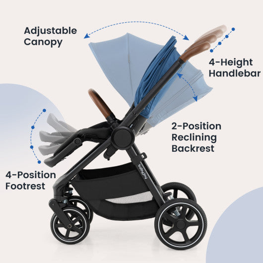 Convertible Travel Baby Stroller with Car Seat Adapters-Blue