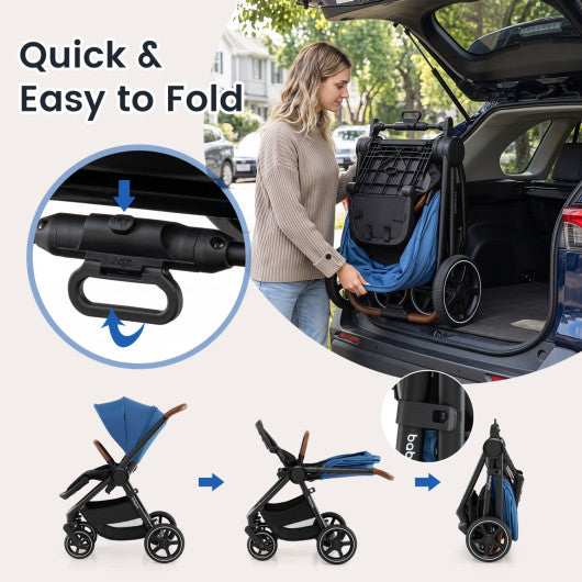 Convertible Travel Baby Stroller with Car Seat Adapters-Blue