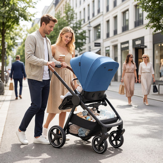 Convertible Travel Baby Stroller with Car Seat Adapters-Blue