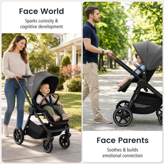 Convertible Travel Baby Stroller with Car Seat Adapters-Gray