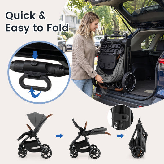 Convertible Travel Baby Stroller with Car Seat Adapters-Gray