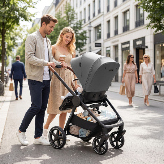 Convertible Travel Baby Stroller with Car Seat Adapters-Gray