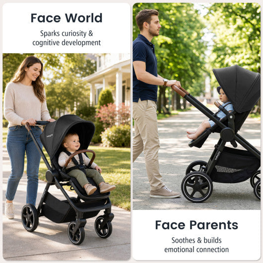 Convertible Travel Baby Stroller with Car Seat Adapters-Black