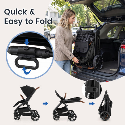 Convertible Travel Baby Stroller with Car Seat Adapters-Black