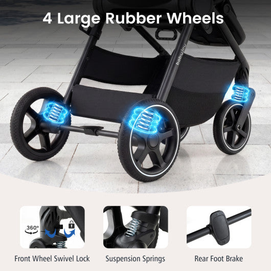 Convertible Travel Baby Stroller with Car Seat Adapters-Black