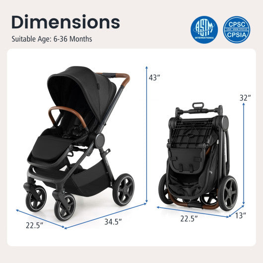 Convertible Travel Baby Stroller with Car Seat Adapters-Black