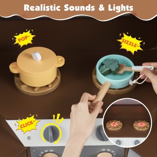 Corner Kitchen Toys with Lights and Sounds with Pull-out Trash Can and Stoves-Coffee