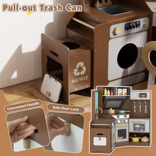 Corner Kitchen Toys with Lights and Sounds with Pull-out Trash Can and Stoves-Coffee