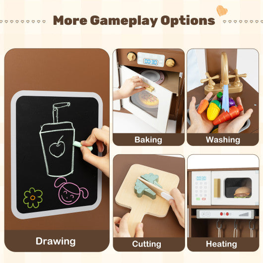 Corner Play Kitchen with Lights and Sounds for Ages 3+-Brown