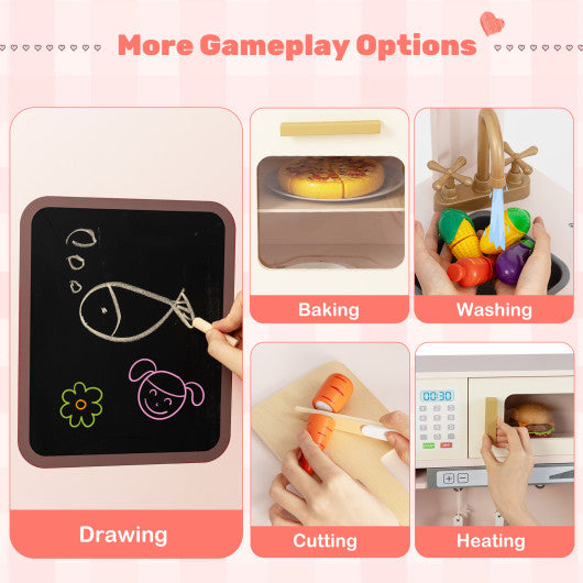 Corner Play Kitchen with Lights and Sounds for Ages 3+-Pink