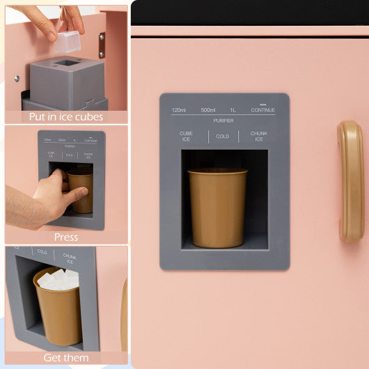 Corner Wooden Play Kitchen with Lights and Sounds Large Pretend Play Kitchen Set-Pink