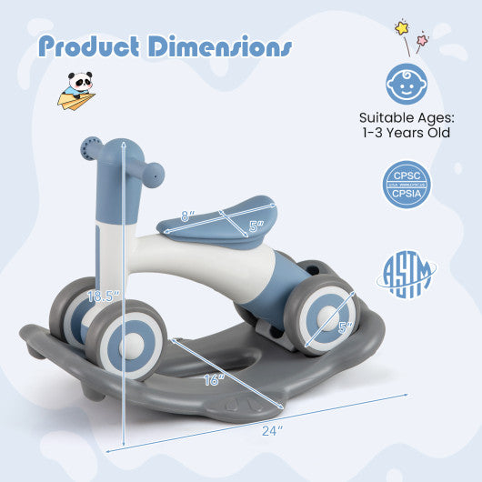 3 in 1 Rocking Horse with Detachable Balance Board and Seat-Gray