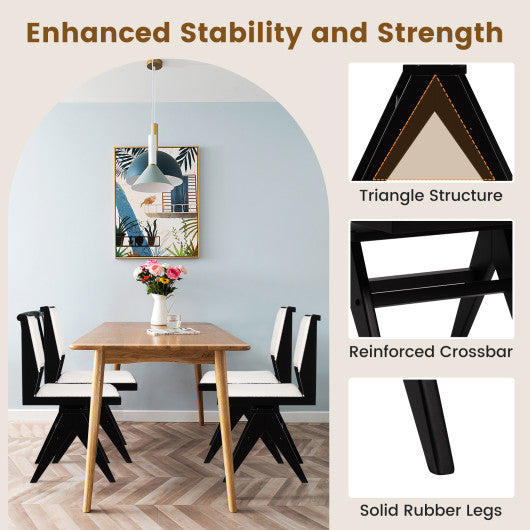 Swivel Wooden Dining Chair Set of 2 with Rubber Wood Frame and Padded Seat-Black