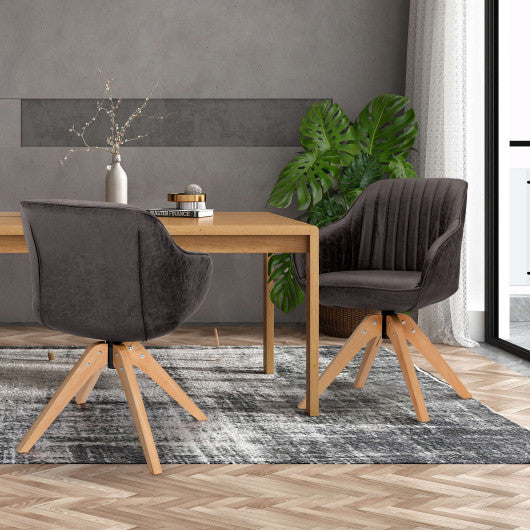 Modern Leathaire Set of 2 Swivel Accent Chair with Beech Wood Legs-Brown