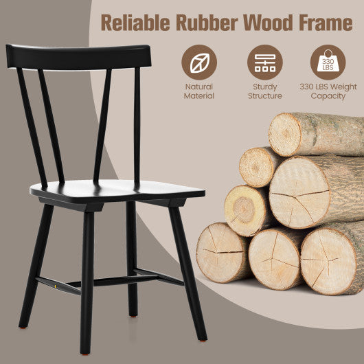 Windsor Style Armless Chairs with Solid Rubber Wood Frame-Black