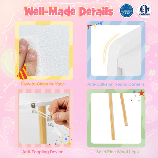 Kids Princess Makeup Dressing Desk and Chair Set with Mirror and Lights-White