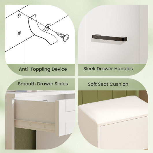 Dressing Desk with 3 Color Lighting and Hair Dryer Stand-White