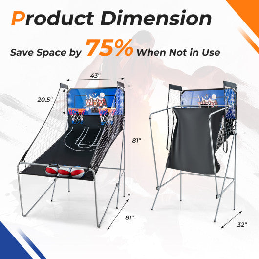 Dual Shot Basketball Arcade Game with 8 Game Modes and 4 Balls-Blue