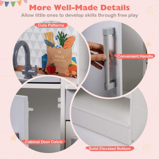 Dual-Sided Kids Play Kitchen with Water Dispenser and Range Hood for 3+ Years Old-White