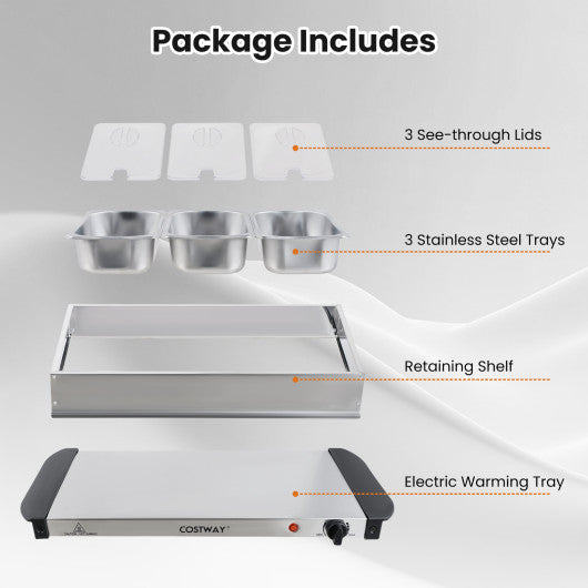 Electric Buffet Server Food Warmer with 3 Removable Trays