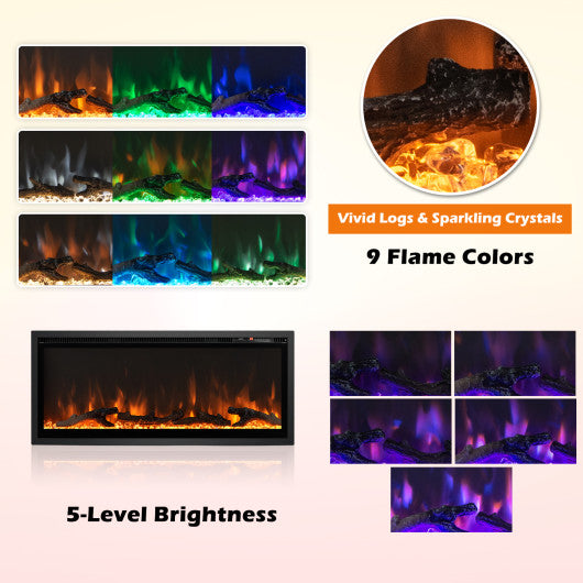 Electric Fireplace in-Wall Recessed with Remote Control and Adjustable Color and Brightness-36 inches