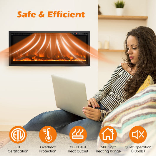 Electric Fireplace in-Wall Recessed with Remote Control and Adjustable Color and Brightness-36 inches