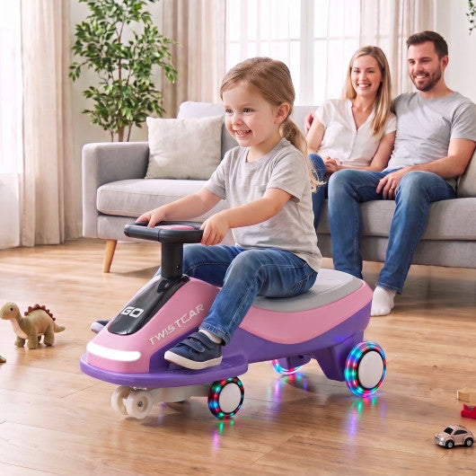 Electric Wiggle Car for Kids Age 3+ Years Old with Flashing Wheels and Front Light-Pink + Purple